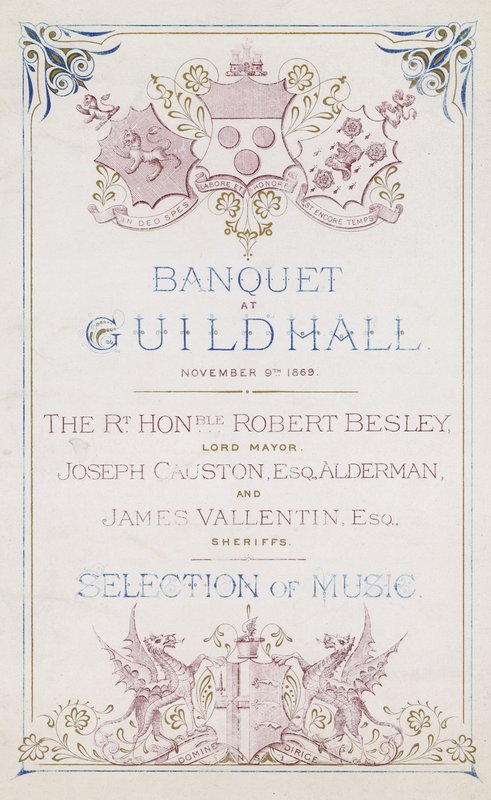 Invitation à un banquet au Guildhall, Londres, le 9 novembre 1869 - English School