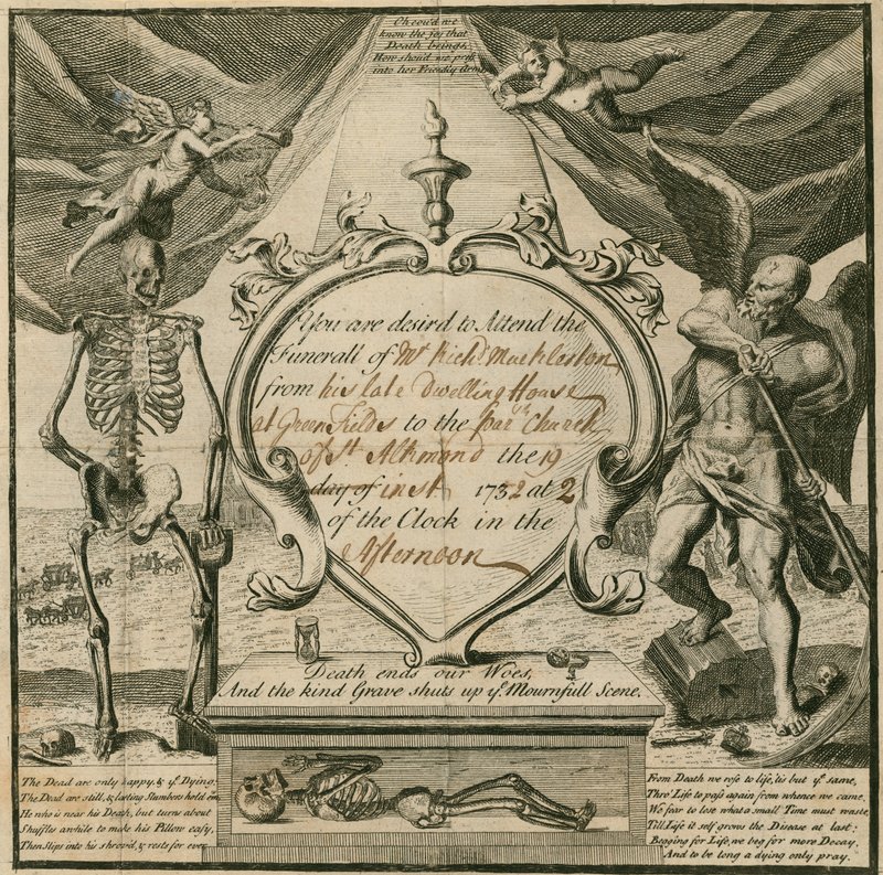 Invitation à assister aux funérailles de M. Richard Mackleston en 1732 - English School