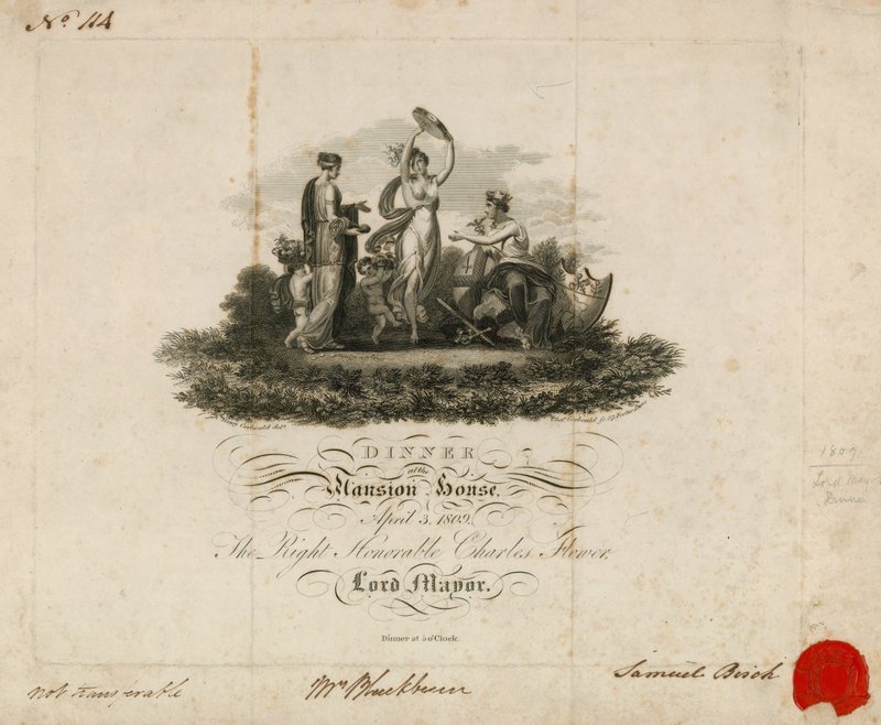 Invitation au dîner du Lord Maire à Mansion House, Londres, 3 avril 1809 - English School