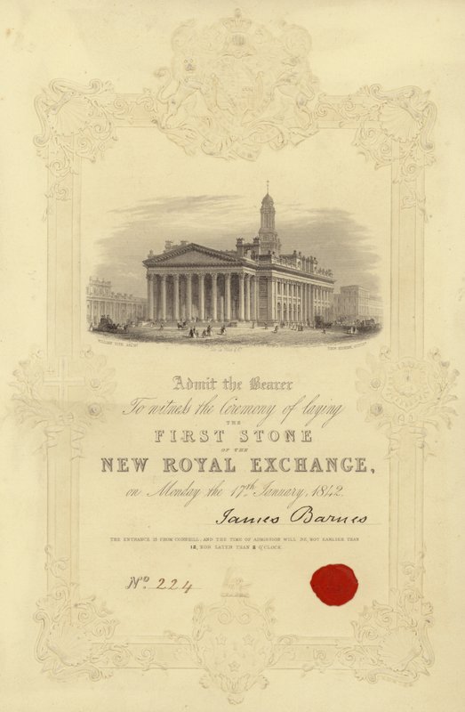 Invitation à la pose de la première pierre du New Royal Exchange - English School