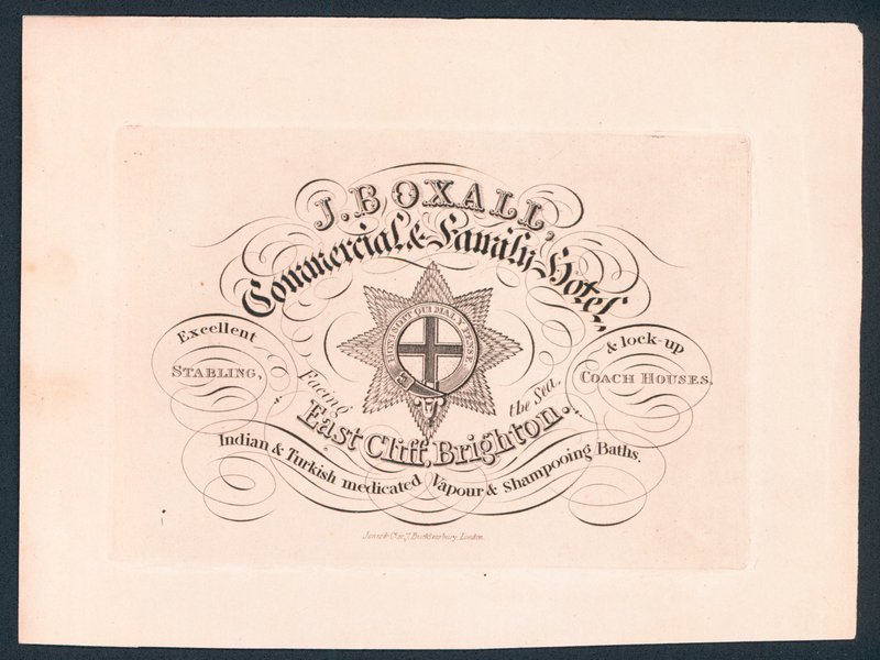Carte de visite de J Boxall, hôtel commercial et familial - English School