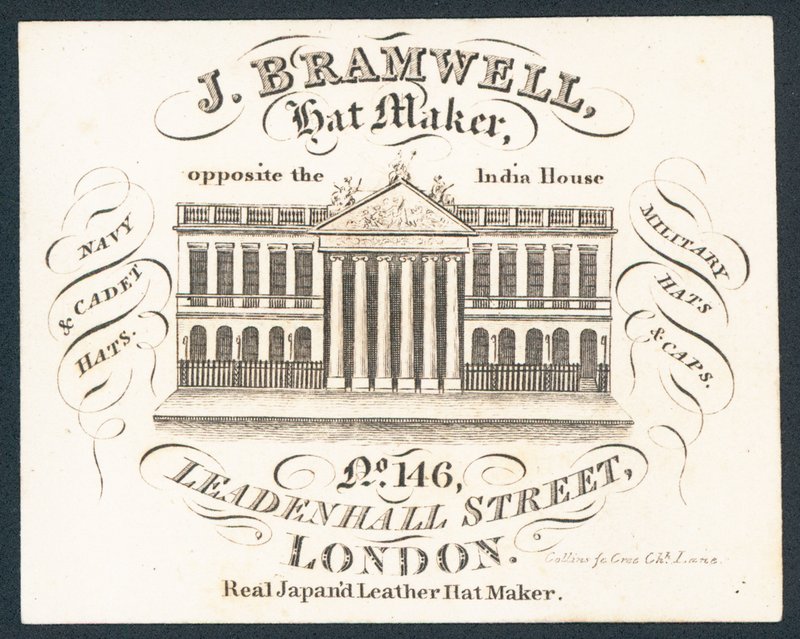 J Bramwell, fabricant de chapeaux, carte de visite - English School