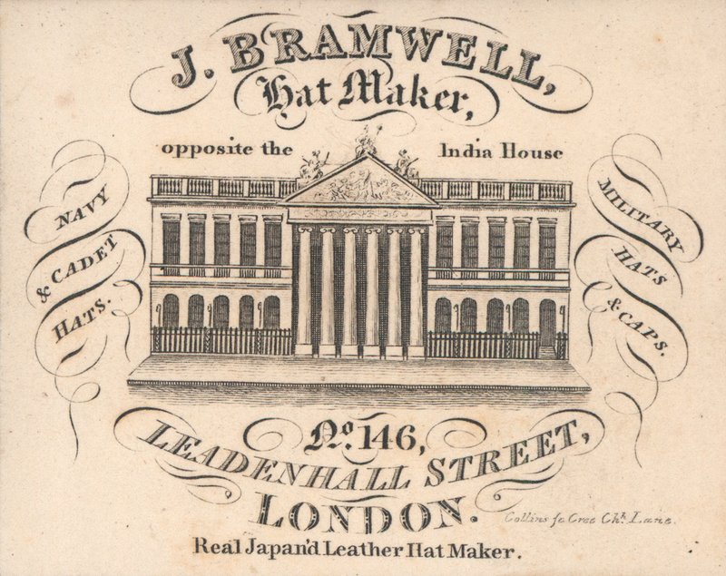 J Branwell, chapelier, 146 Leadenhall Street, carte de visite - English School