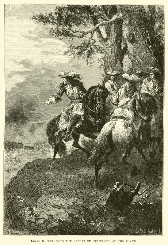 Jacques II assiste à la défaite de ses troupes à la Boyne - English School