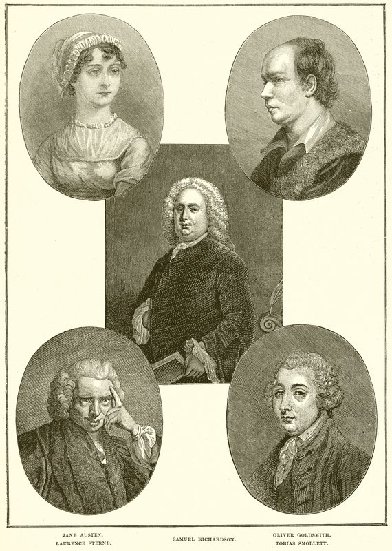 Jane Austen, Laurence Sterne, Samuel Richardson, Oliver Goldsmith, Tobias Smollett - English School