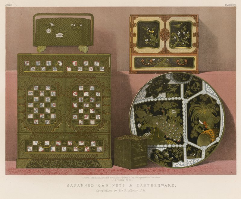 Cabinets laqués et faïence contribué par Sir R Allcock, C B - English School