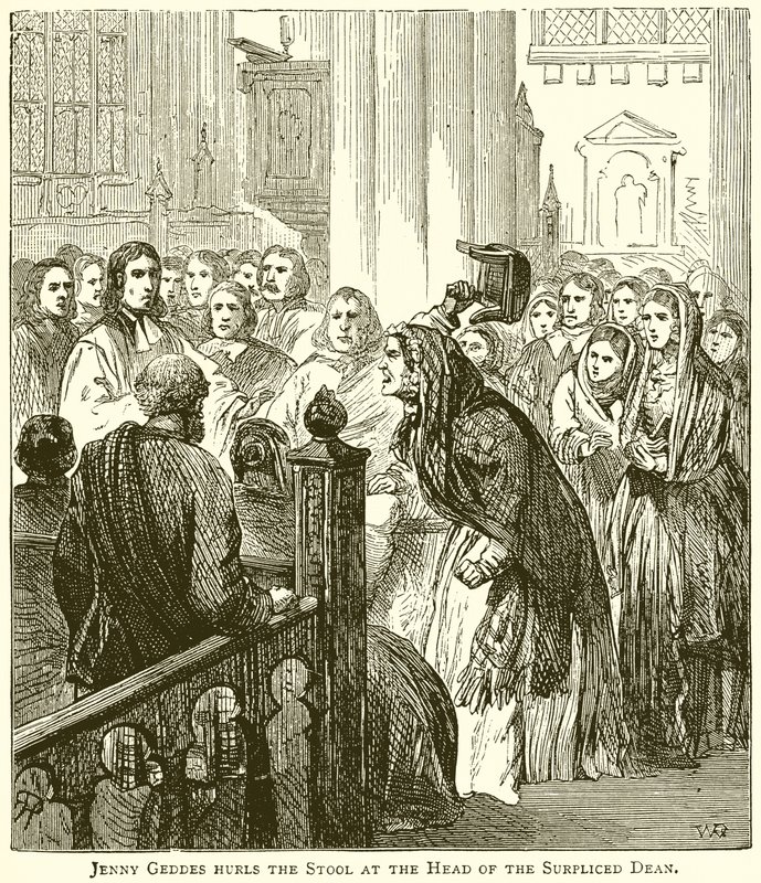 Jenny Geddes Lance le Tabouret à la Tête du Doyen en Surplis - English School