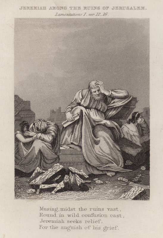 Jérémie parmi les ruines de Jérusalem, Lamentations I, verset 12 - English School