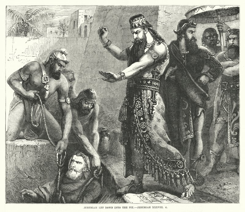 Jérémie descendu dans la fosse, Jérémie XXXVIII, 6 (gravure) - English School