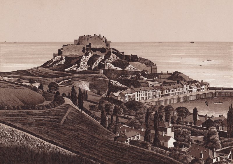Jersey, Îles Anglo-Normandes : Château de Mont Orgueil et port de Gorey - English School