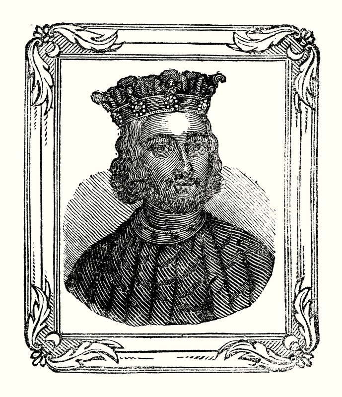 Jean est né en 1167, couronné en 1199, et mort en 1216 (gravure) - English School
