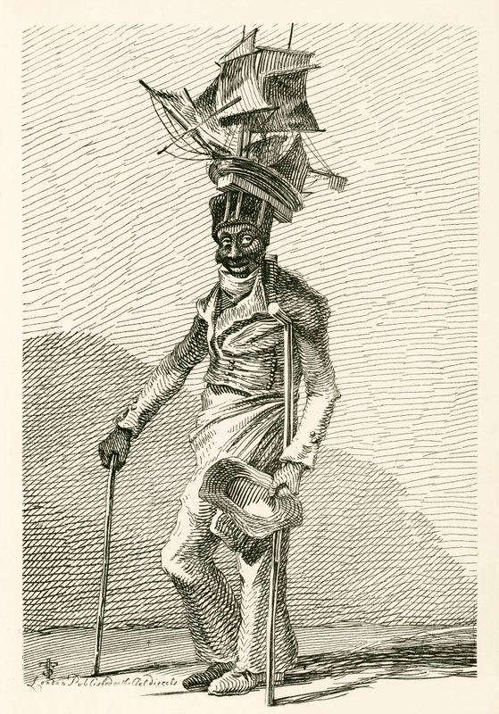 Joseph Johnson, un marin noir, avec un modèle du navire Nelson sur son chapeau - English School