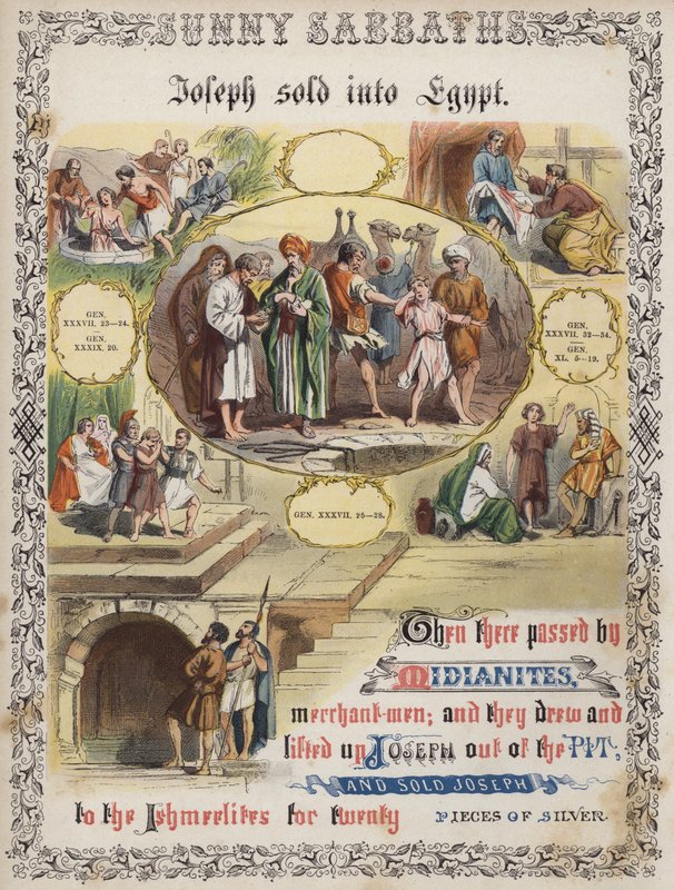 Joseph vendu en Égypte (gravure en couleur) - English School