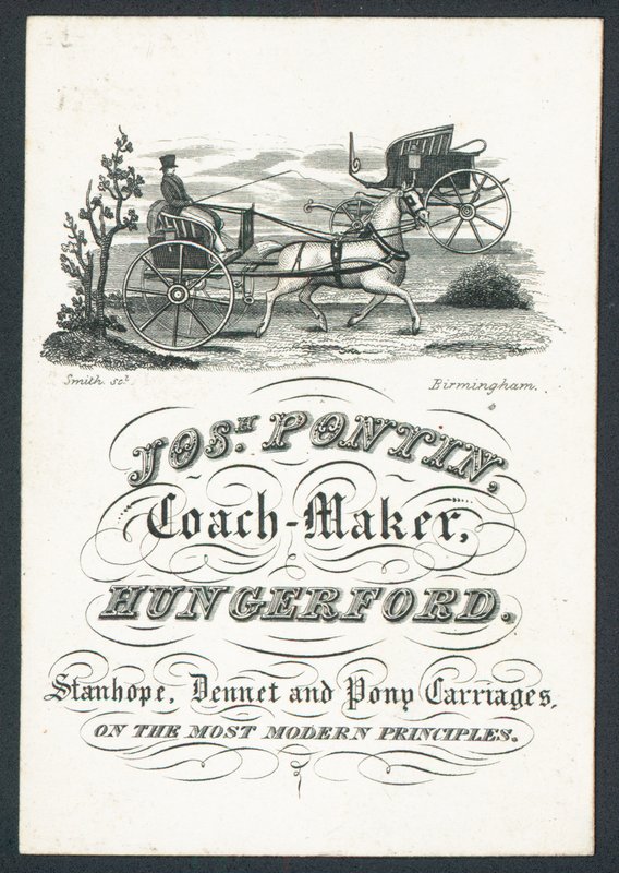 Carte de visite de Josiah Pontin, fabricant de carrosses - English School