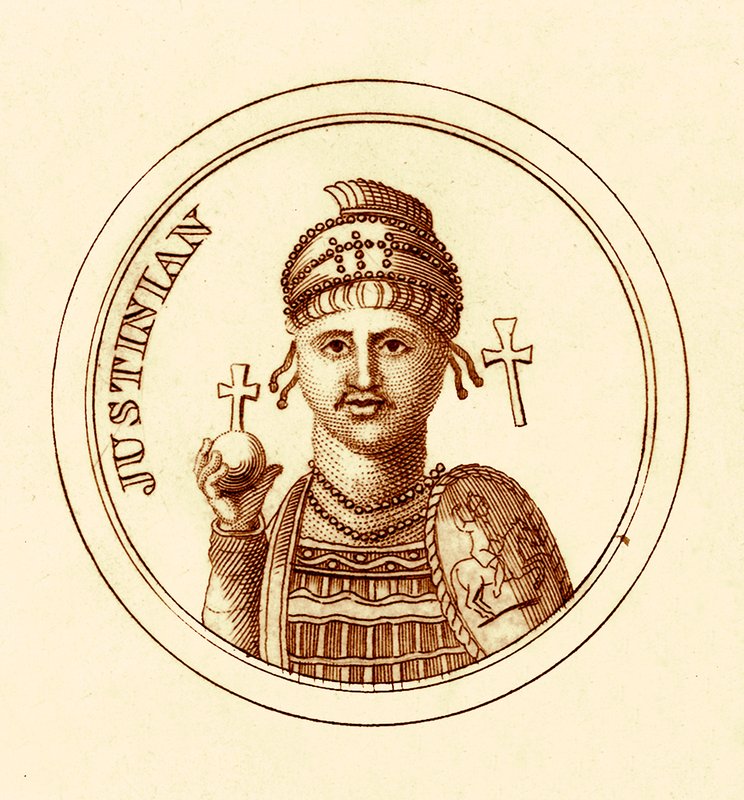 Justinien, illustration du Dictionnaire Historique Universel par George Crabb, publiée en 1825 - English School
