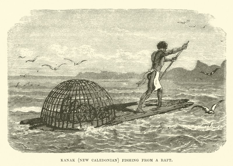 Kanak, pêcheur néo-calédonien sur un radeau - English School