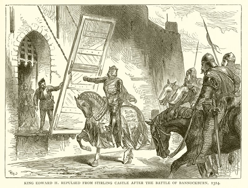 Le roi Édouard II repoussé du château de Stirling après la bataille de Bannockburn, 1314 - English School
