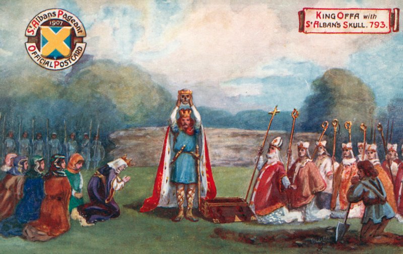 Le roi Offa avec le crâne de St Alban, 793 ; le concours de St Albans - English School