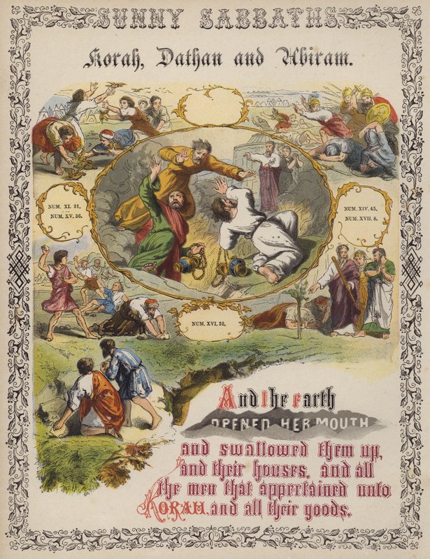 Coré, Dathan et Abiram (gravure en couleur) - English School