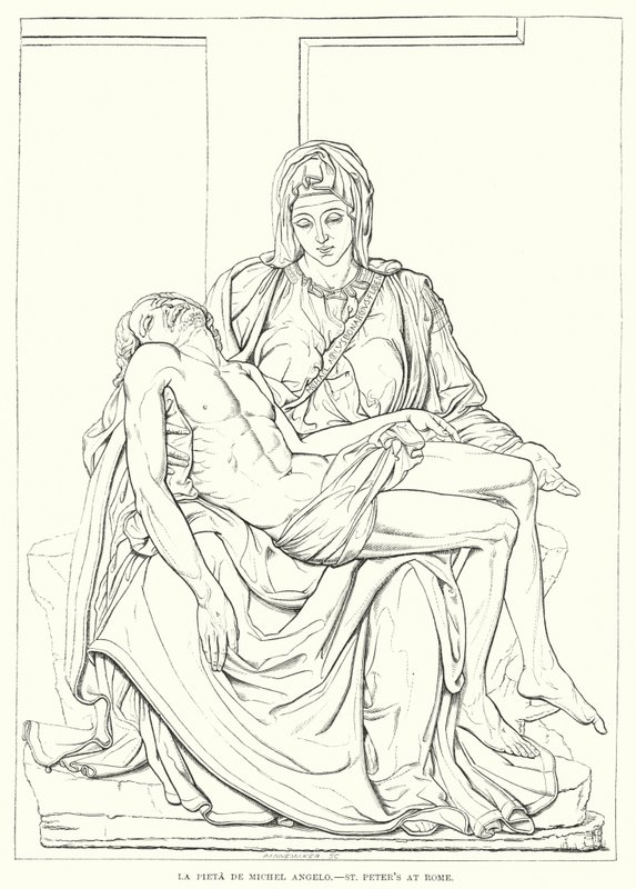 La Pietà de Michel-Ange, Saint-Pierre de Rome (gravure) - English School