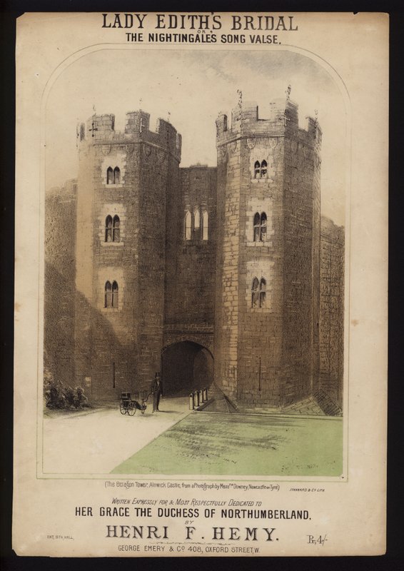 Les Noces de Lady Edith, écrit pour la Duchesse de Northumberland par Henri F Hemy, couverture de musique - English School