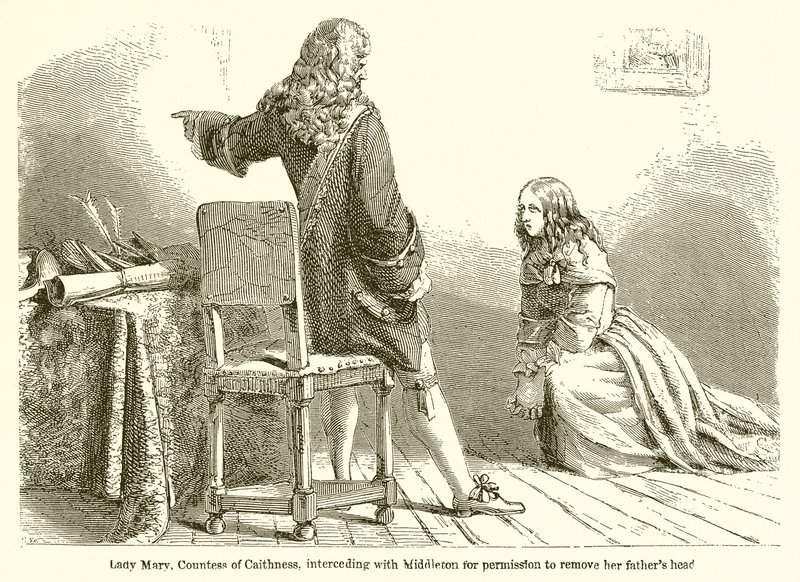 Lady Mary, Comtesse de Caithness, intercédant auprès de Middleton pour obtenir la permission de retirer la tête de son père - English School