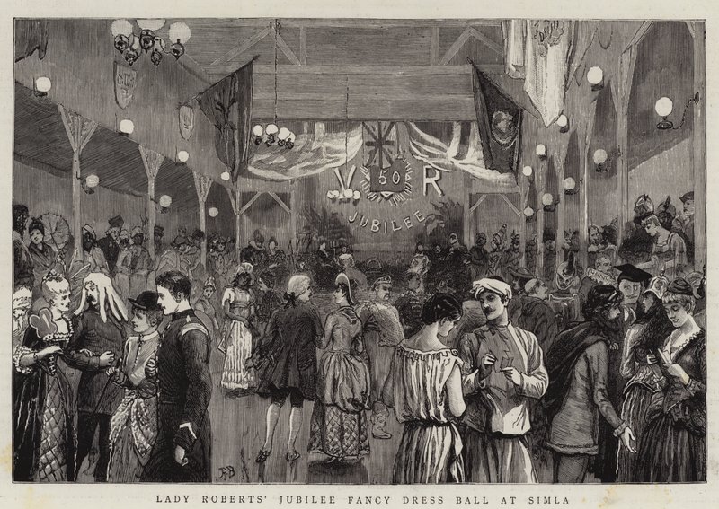 Le bal costumé de la jubilation de Lady Roberts à Simla (gravure) - English School