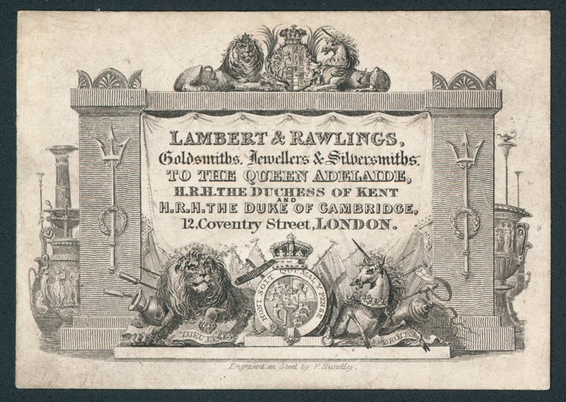Lambert & Rawlings, orfèvres, bijoutiers et argentiers, carte de visite - English School