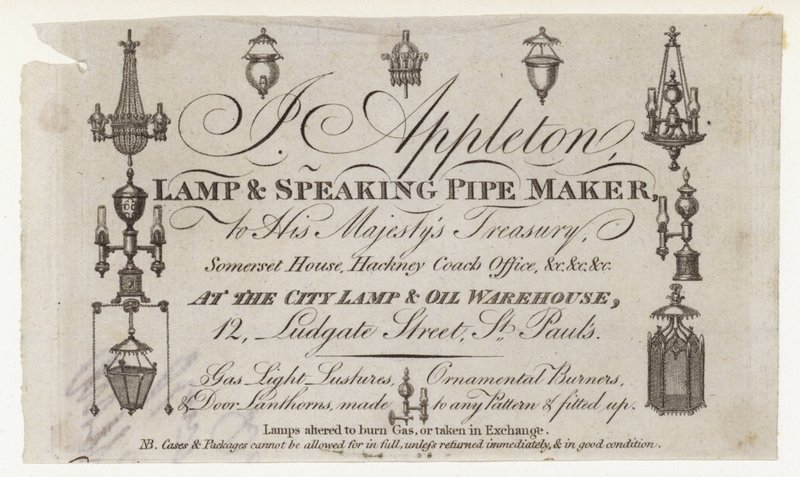 Fabricant de lampes, carte de visite - English School