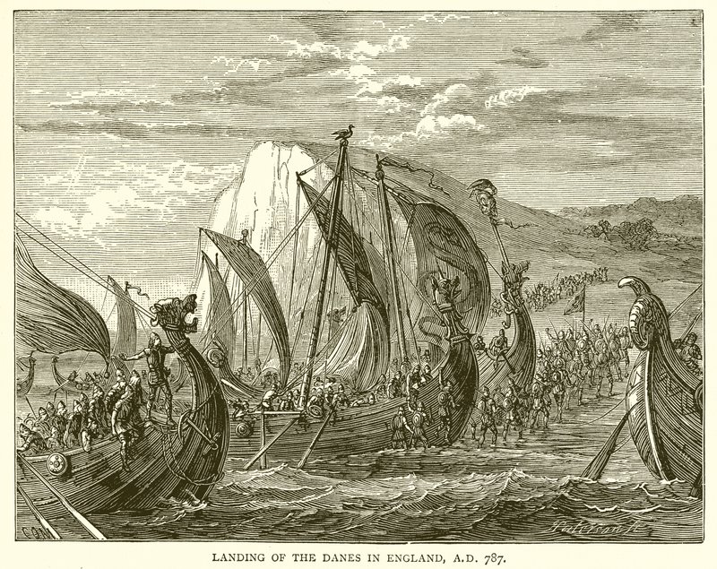 Débarquement des Danois en Angleterre, 787 après J.-C. - English School