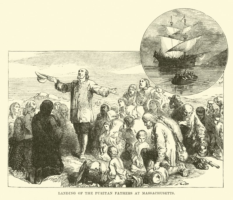 Débarquement des Pères Puritains au Massachusetts - English School
