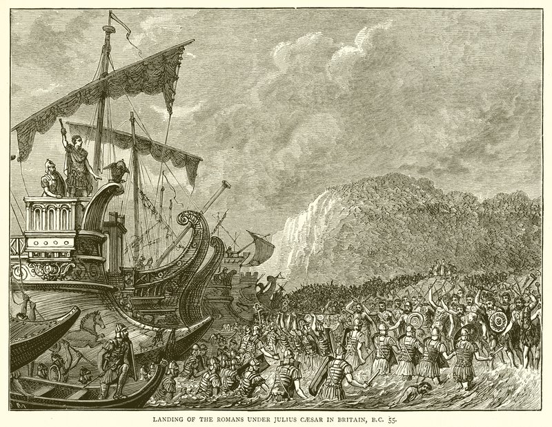 Débarquement des Romains sous Jules César en Grande-Bretagne, 55 av. J.-C. - English School