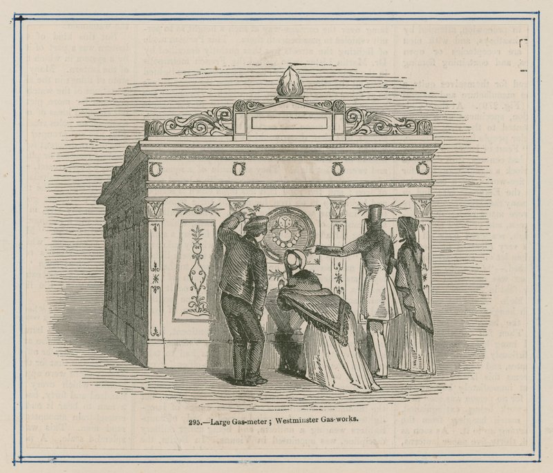 Grand compteur de gaz aux travaux de Westminster, Londres - English School
