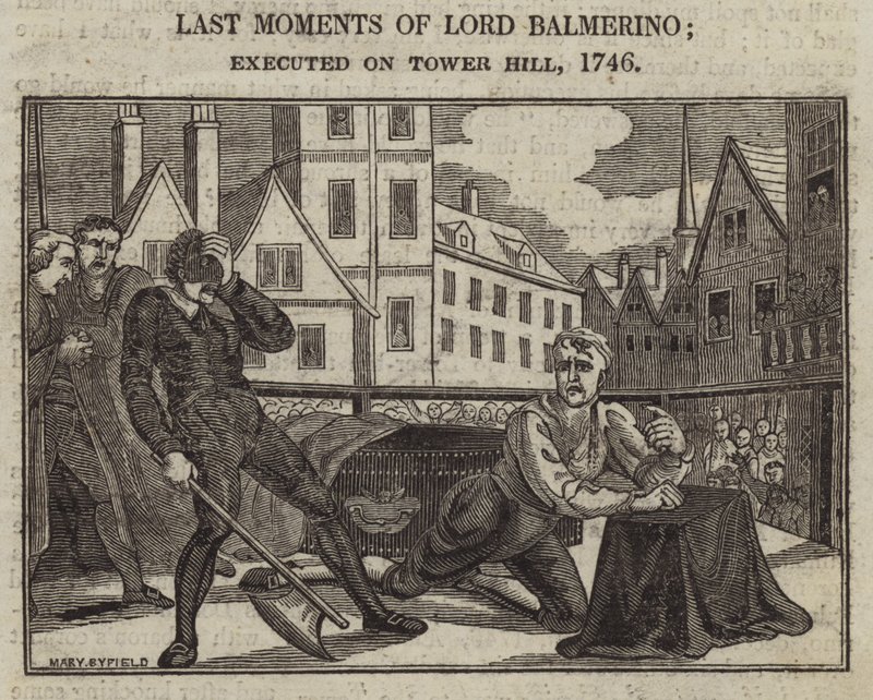 Derniers moments de Lord Balmerino; exécuté à Tower Hill - English School