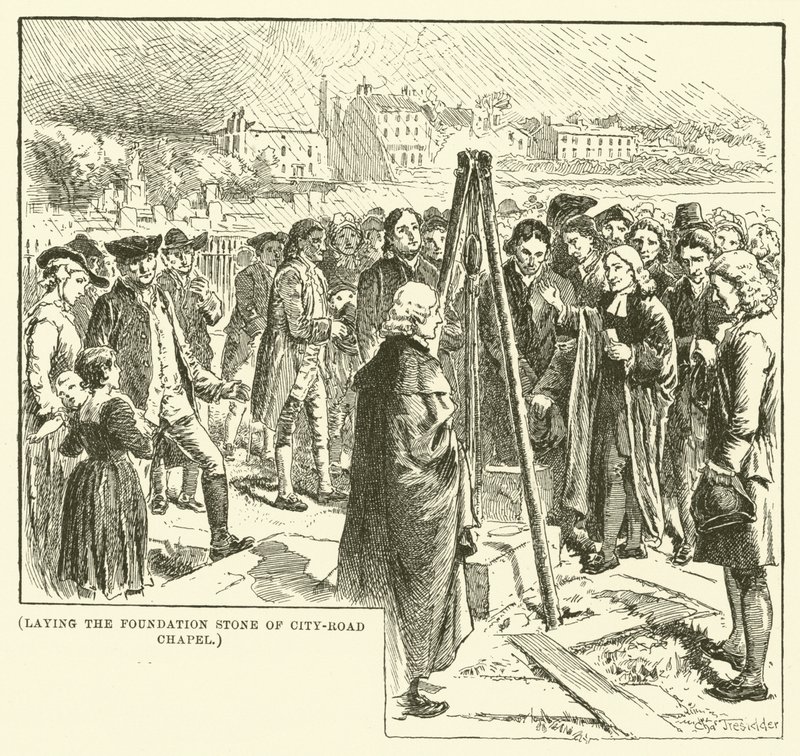 Pose de la première pierre de la chapelle City-Road (gravure) - English School