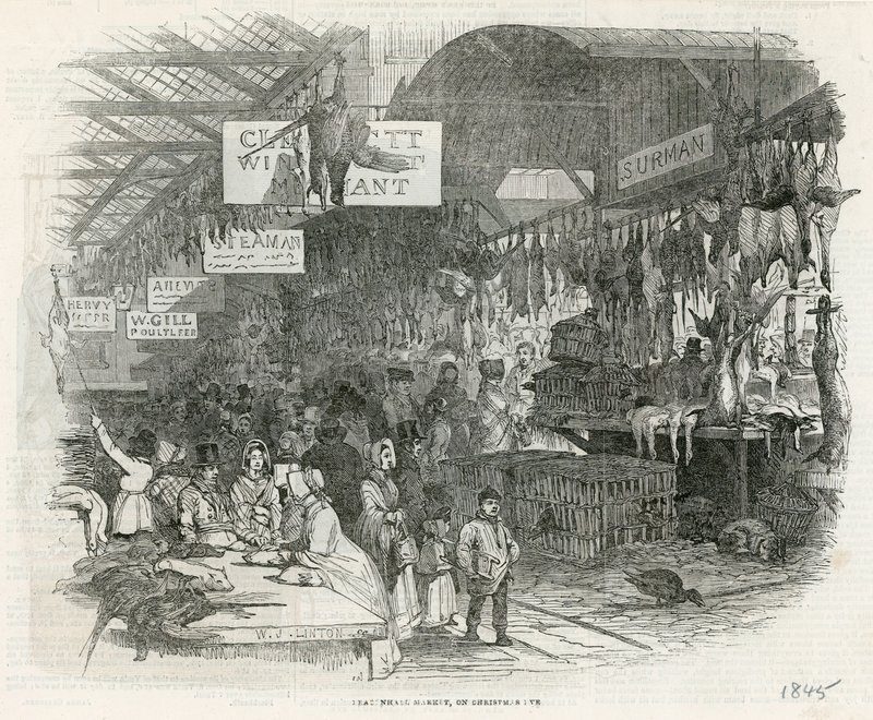 Marché de Leadenhall la veille de Noël, 1845 - English School