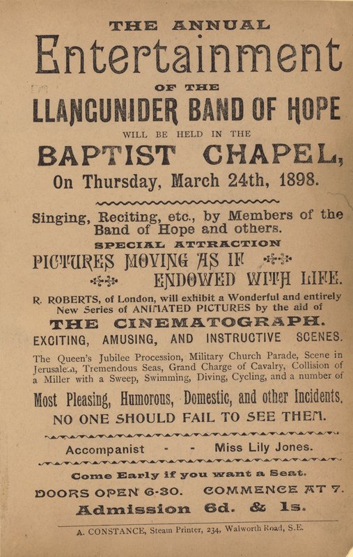 Prospectus publicitaire pour le divertissement annuel de la Llangunider Band of Hope - English School