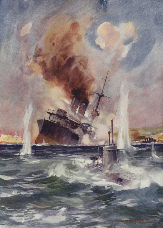 Le lieutenant Holbrook prend le sous-marin B11 sous les mines des Dardanelles et coule un cuirassé turc - English School