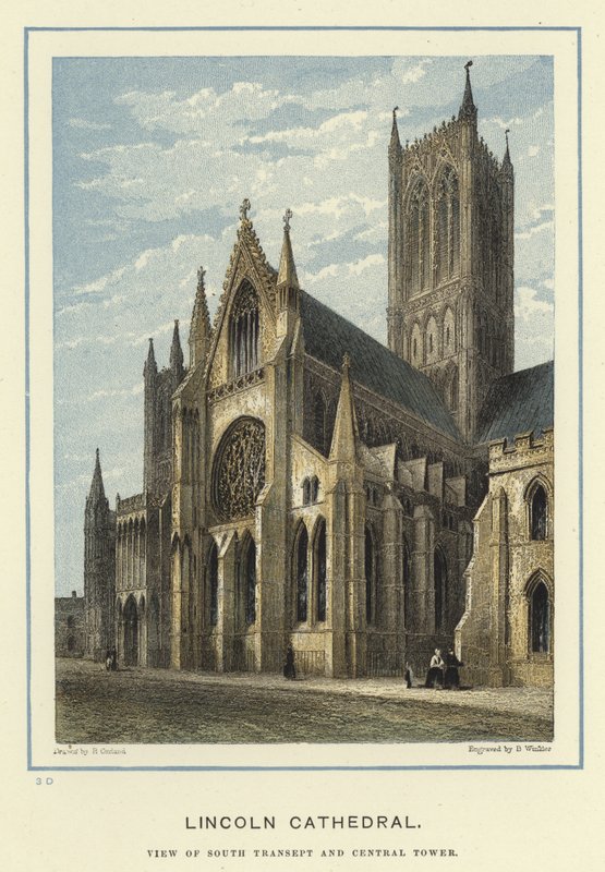 Cathédrale de Lincoln, vue du transept sud et de la tour centrale - English School