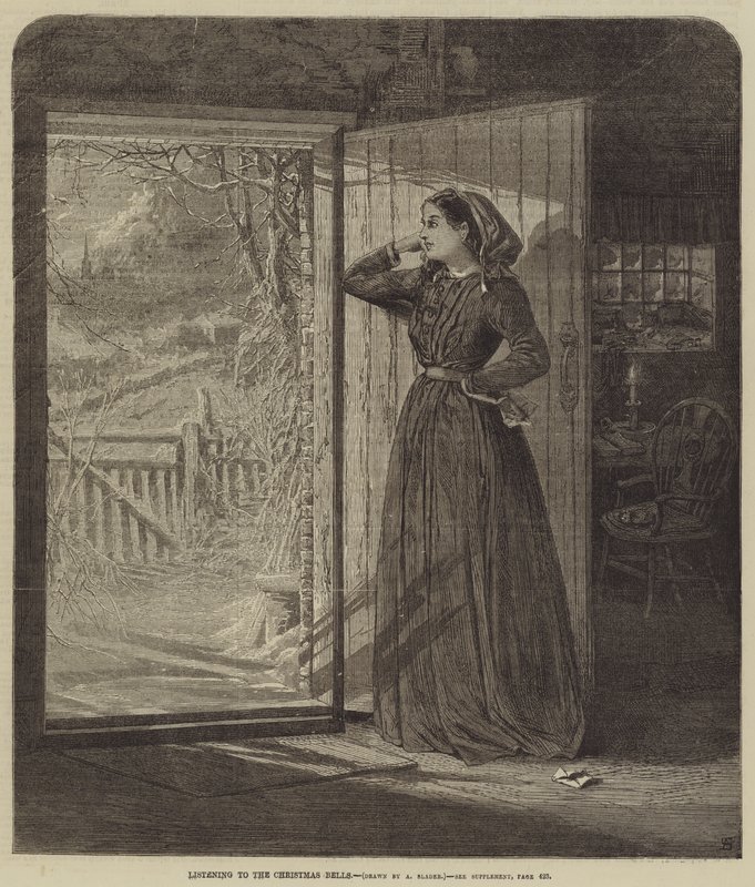 Écouter les cloches de Noël (gravure) - English School