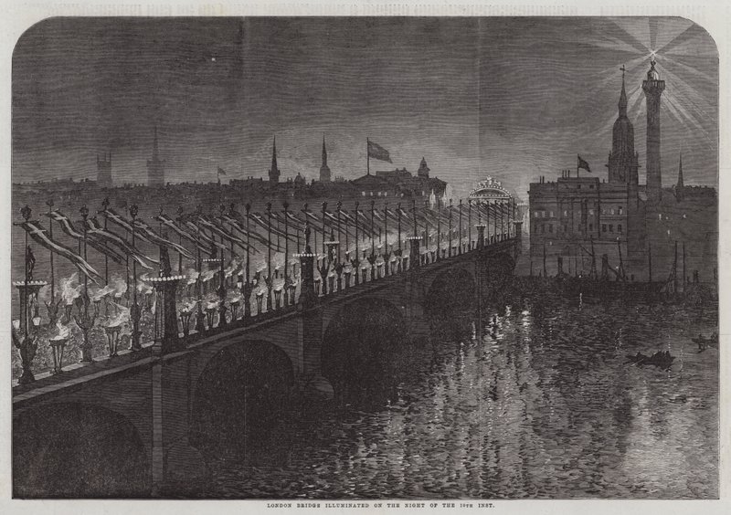 Pont de Londres illuminé la nuit du 10 (gravure) - English School