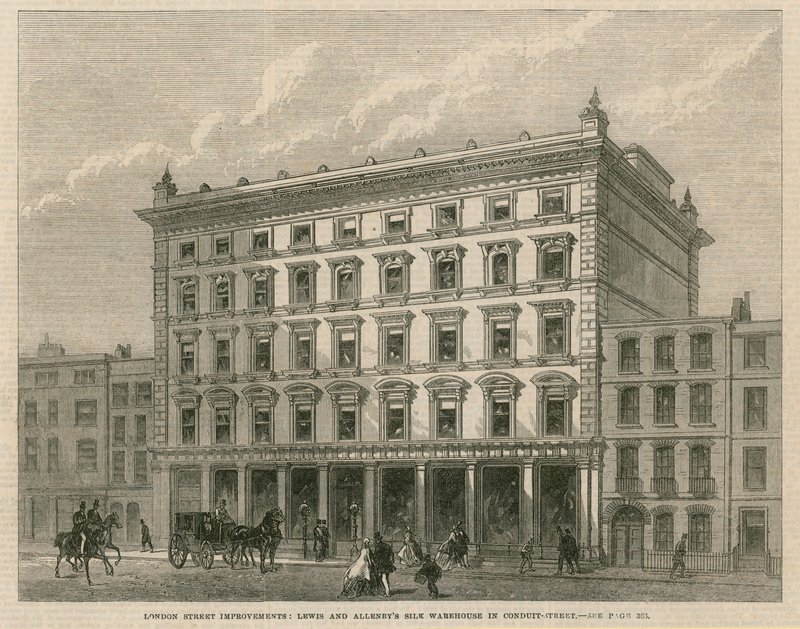 Améliorations de rue à Londres : entrepôt de soie Lewis et Allenbys à Conduit Street - English School