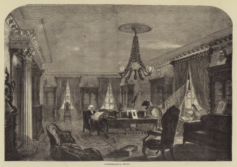 Le bureau de Longfellow (gravure) - English School