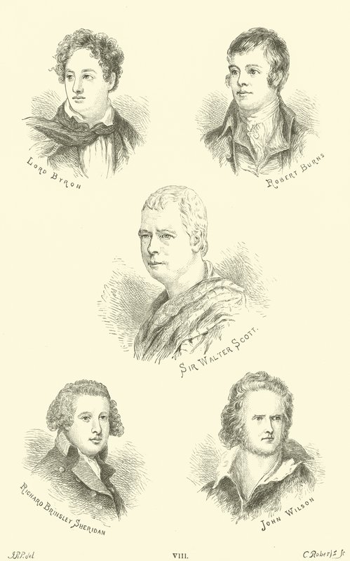 Lord Byron, Robert Burns, Sir Walter Scott, Richard Brinsley Sheridan, John Wilson - English School