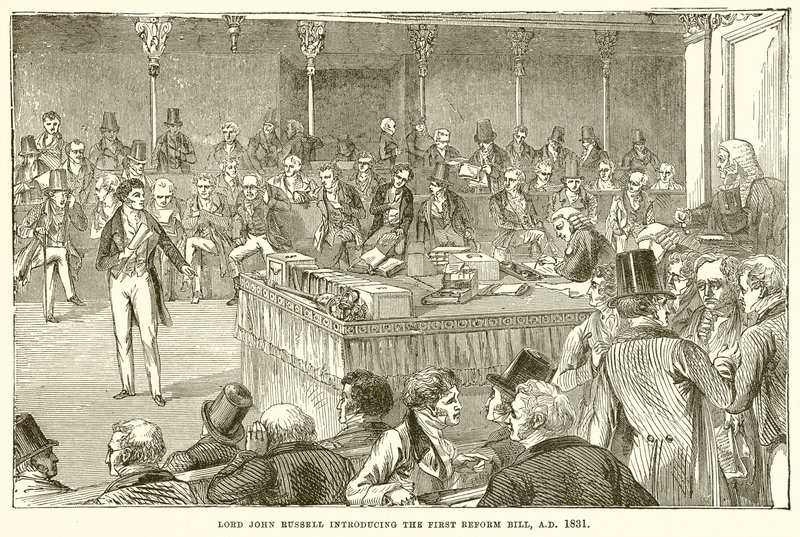 Lord John Russell introduisant le premier projet de loi de réforme, A.D. 1831 - English School