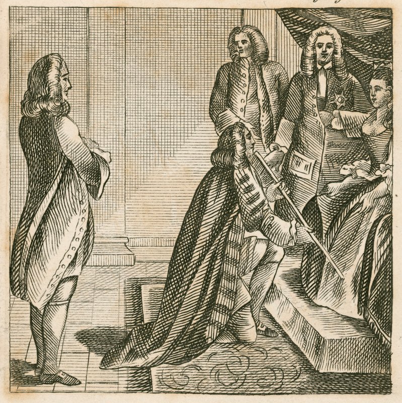 Lord Oxford démissionnant de son poste de Lord Grand Trésorier auprès de la reine Anne - English School