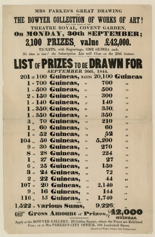 Publicité de loterie. La collection Bowyer d