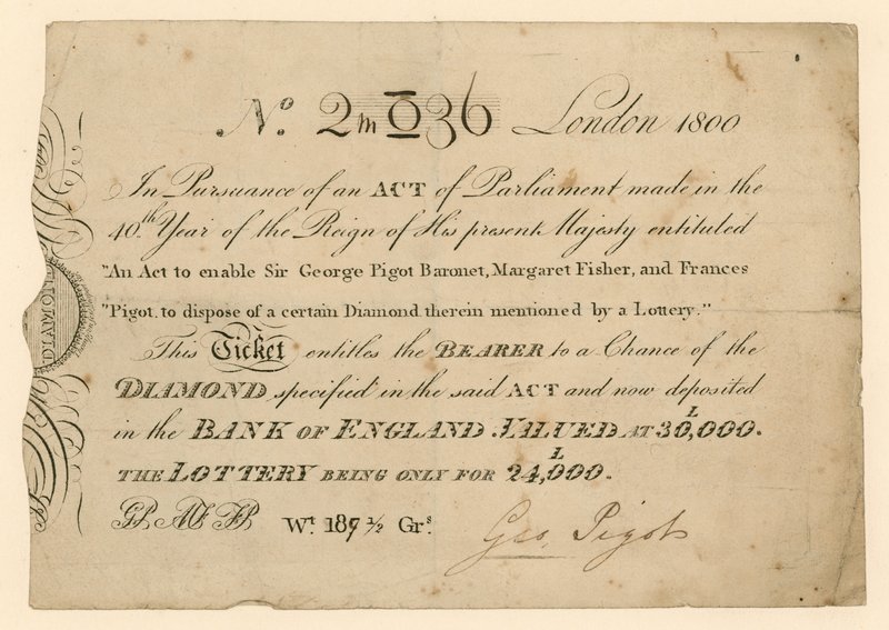 Loterie pour gagner un diamant, 1800 - English School