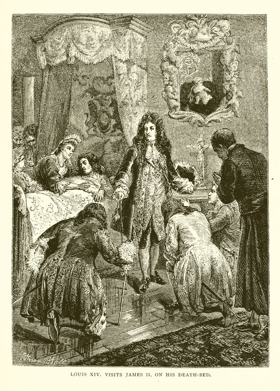Louis XIV rend visite à Jacques II sur son lit de mort - English School