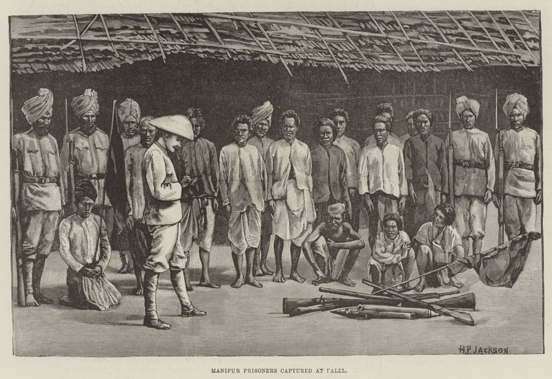 Prisonniers de Manipur capturés à Palel (gravure) - English School